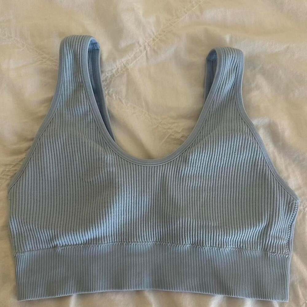 Aerie Seamless Ribbed Padded Sports Bra Light Blue